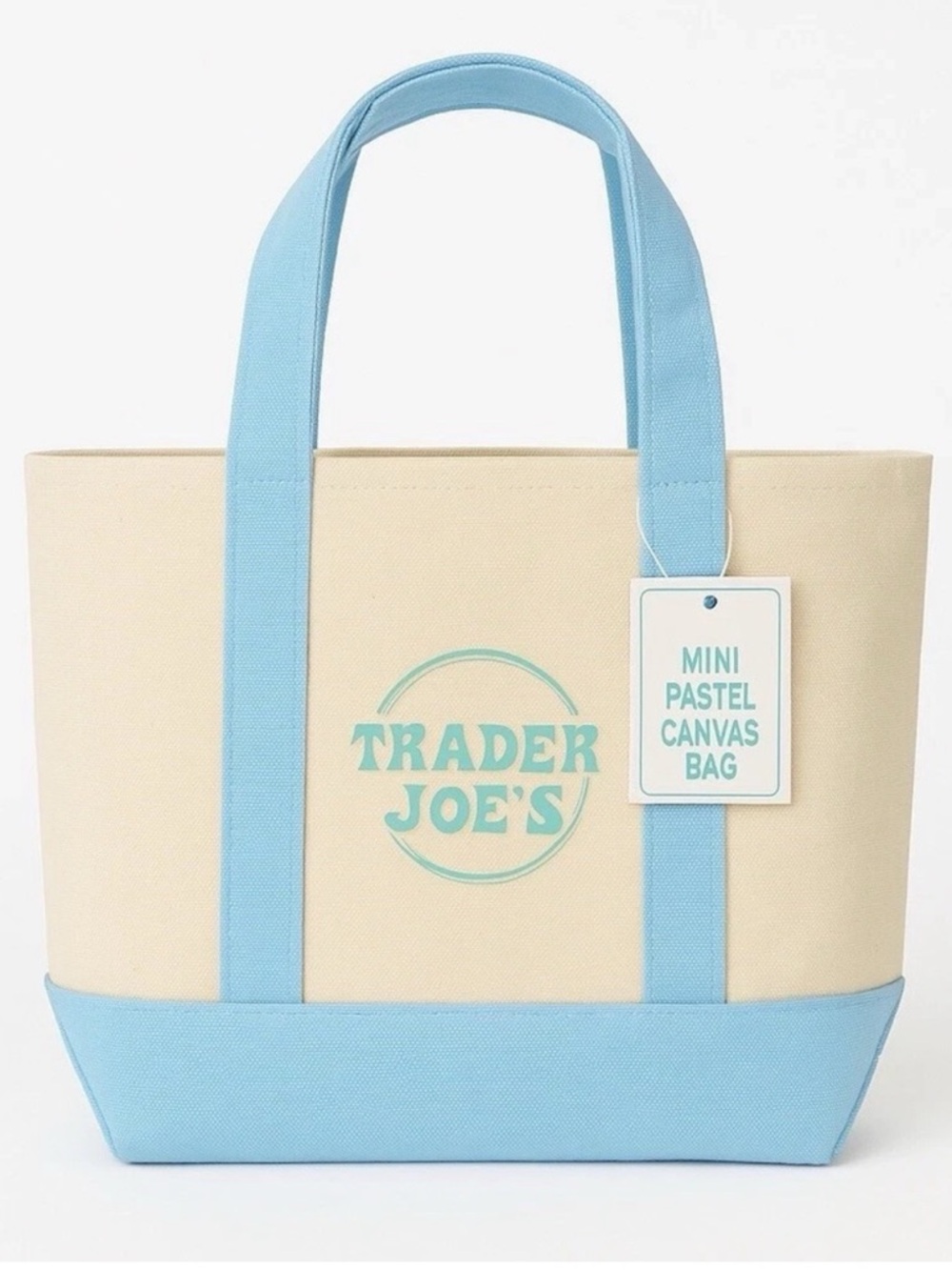 Trader Joe’s Mini Tote Bag - Spring Pastel Canvas Bag - Baby Blue